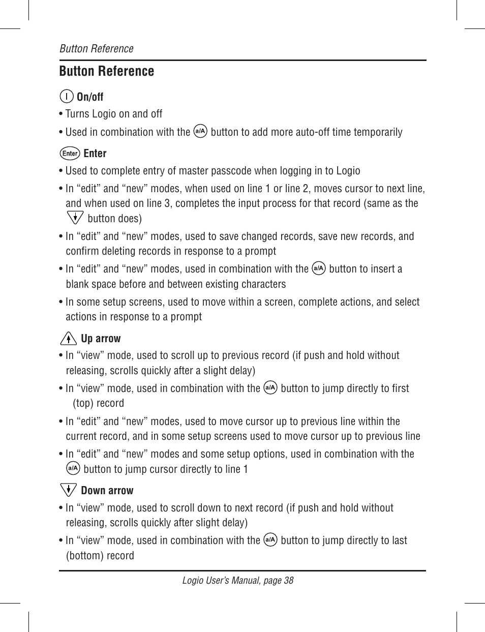 Button reference | Atek electronic Secure Password Organizer LG10B User Manual | Page 40 / 60