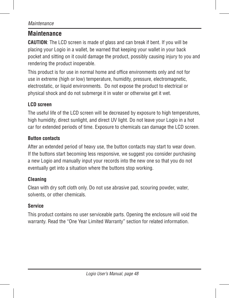 Maintenance | Atek electronic Secure Password Organizer LG10B User Manual | Page 50 / 60