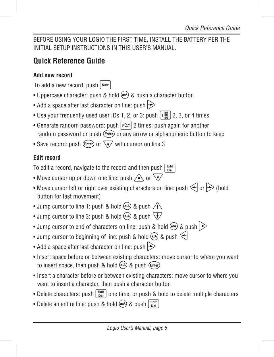 Quick reference guide | Atek electronic Secure Password Organizer LG10B User Manual | Page 7 / 60