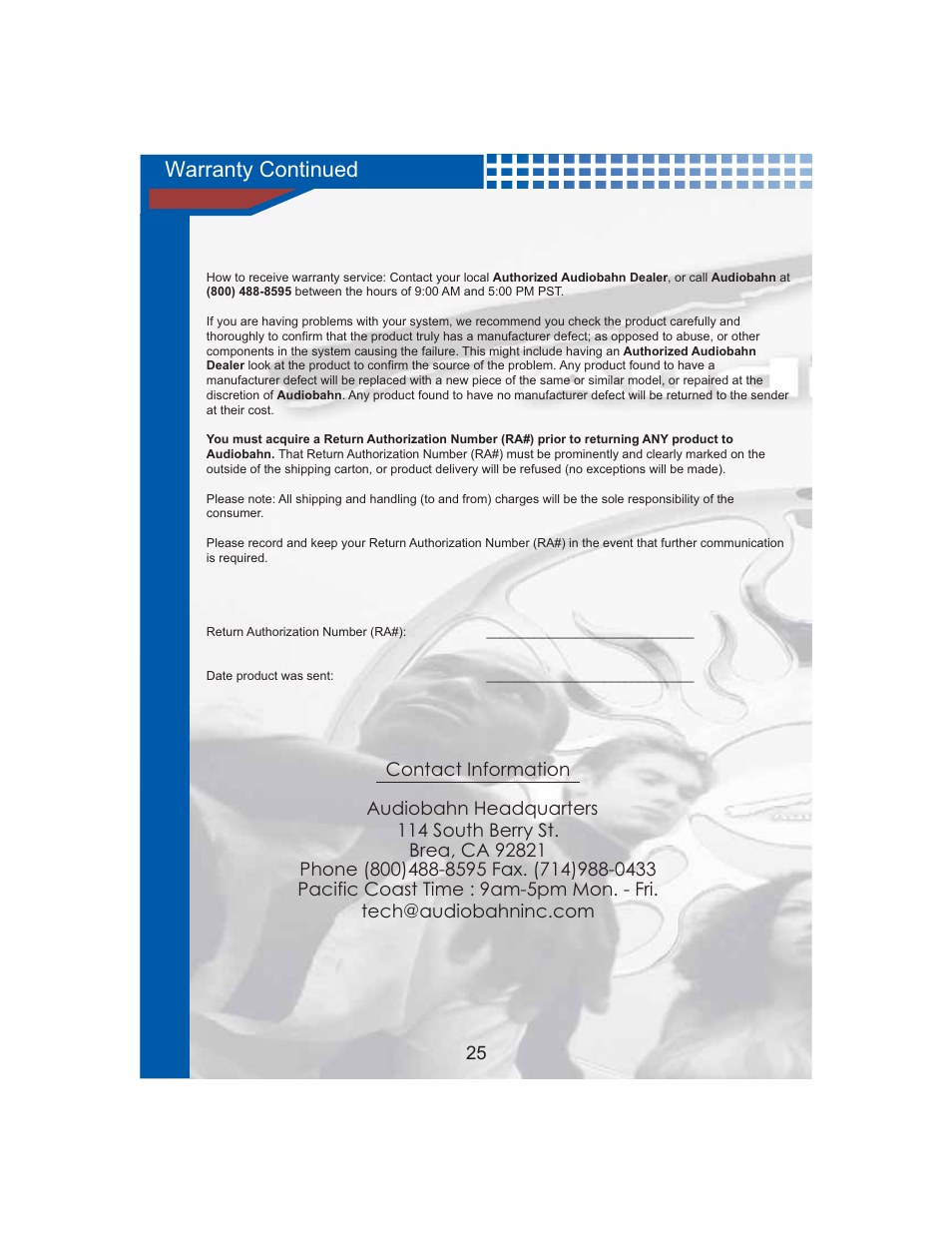 Audiobahninc .c om | AudioBahn Tray Loaded Multi-Format DVD Player AVDVD10P User Manual | Page 26 / 26