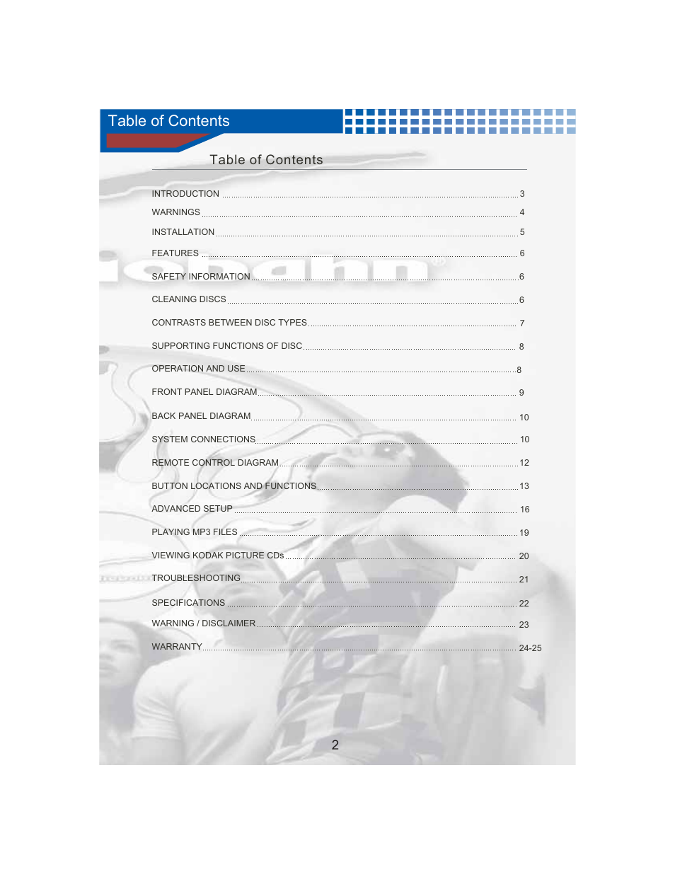 AudioBahn Tray Loaded Multi-Format DVD Player AVDVD10P User Manual | Page 3 / 26