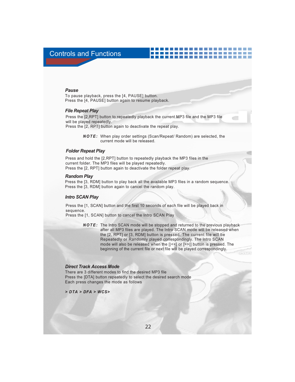 Controls and functions | AudioBahn MULTIFUNCTIONAL SOURCE UNIT A3351 User Manual | Page 24 / 45