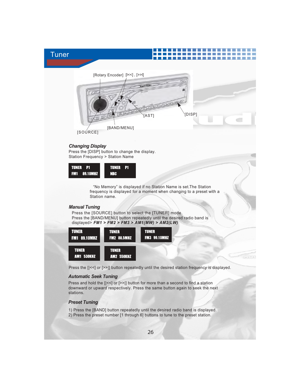 Tuner | AudioBahn MULTIFUNCTIONAL SOURCE UNIT A3351 User Manual | Page 28 / 45