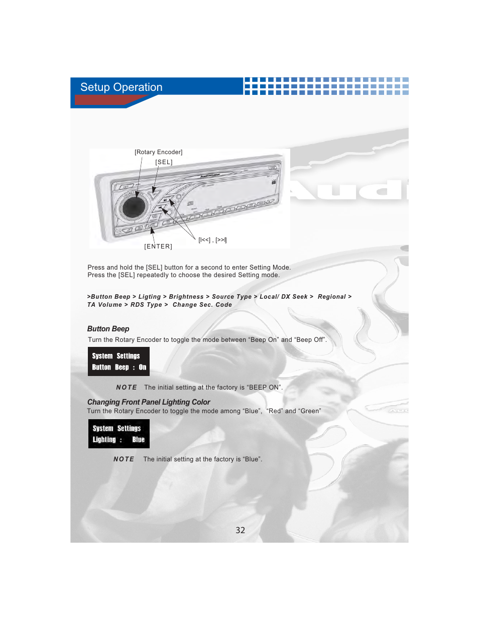 Setup operation | AudioBahn MULTIFUNCTIONAL SOURCE UNIT A3351 User Manual | Page 34 / 45
