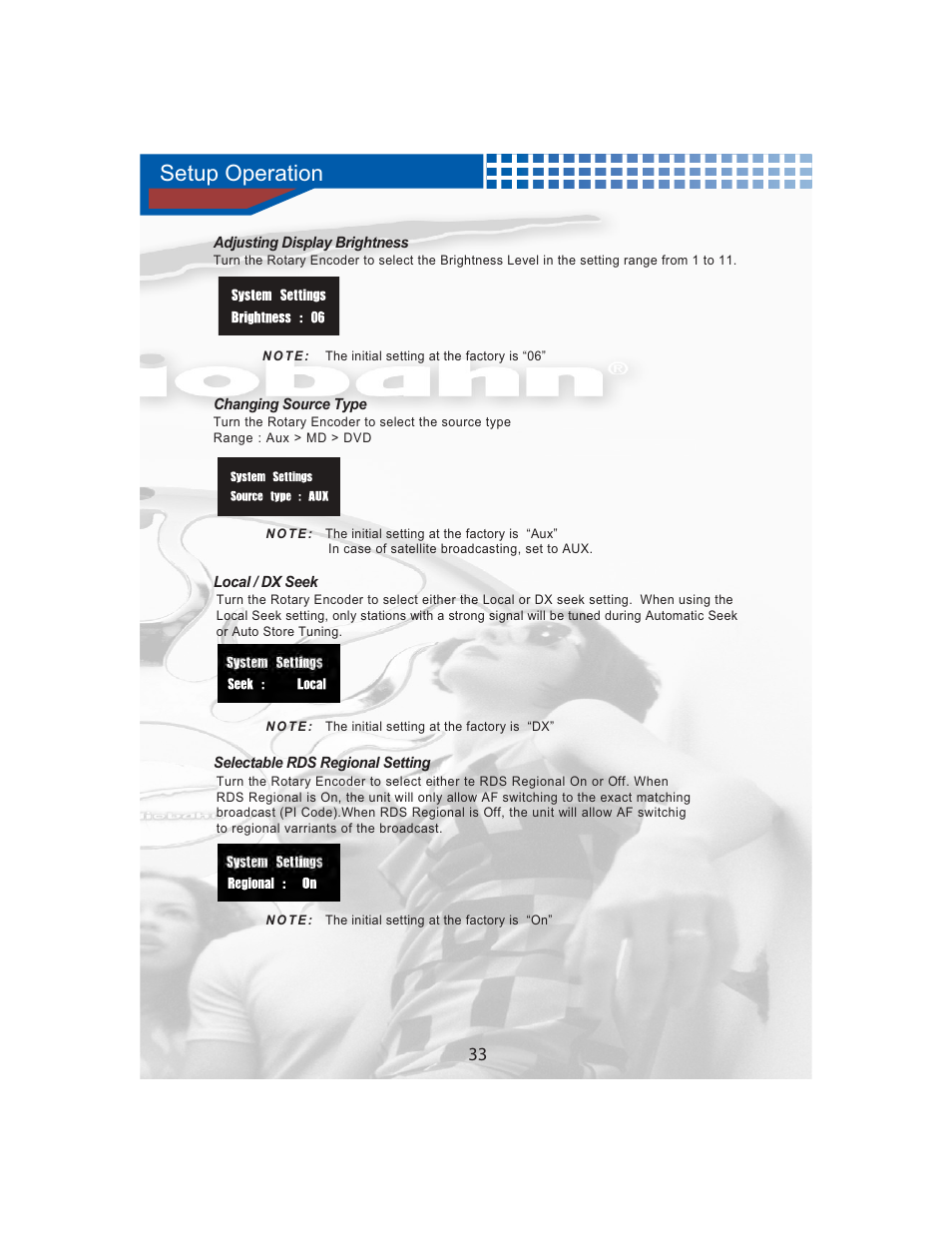 Setup operation | AudioBahn MULTIFUNCTIONAL SOURCE UNIT A3351 User Manual | Page 35 / 45