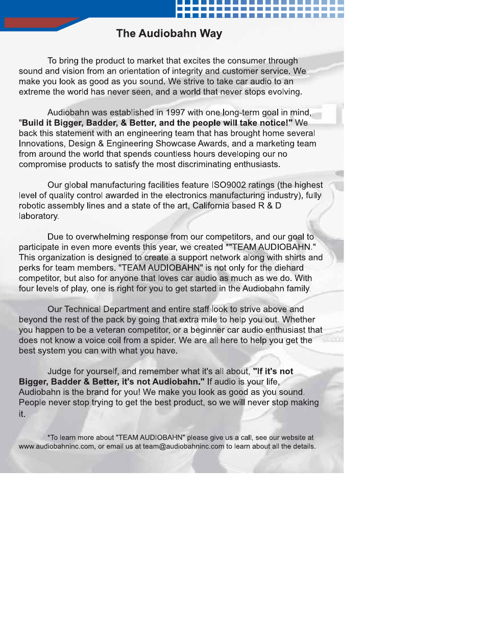 The audiobahn way | AudioBahn Audiobah XM Ready A1100N User Manual | Page 2 / 24