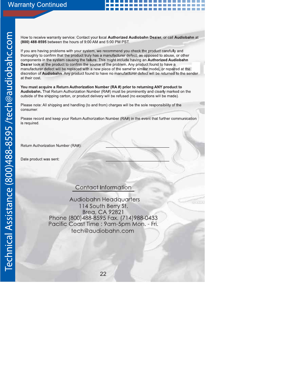 AudioBahn Audiobah XM Ready A1100N User Manual | Page 24 / 24