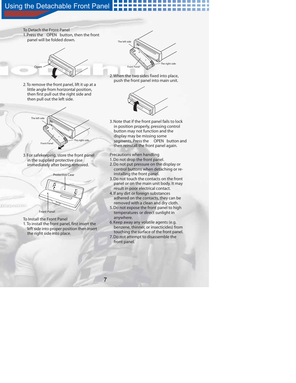 Using the detachable front panel | AudioBahn Audiobah XM Ready A1100N User Manual | Page 9 / 24