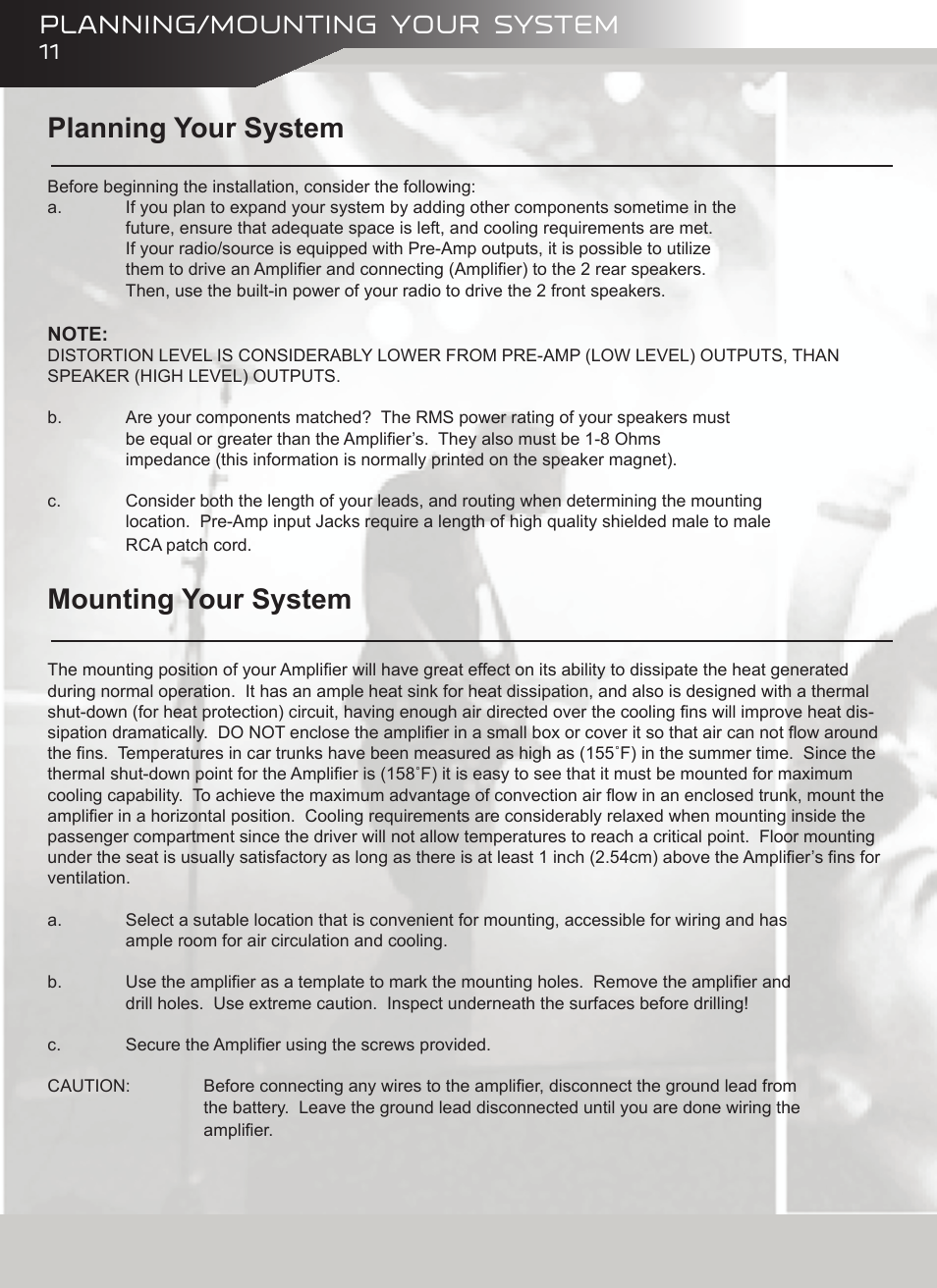 Planning your system, Mounting your system, Planning/mounting your system | AudioBahn A18001DJ User Manual | Page 12 / 24