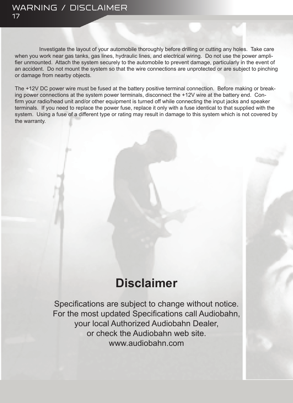 Disclaimer | AudioBahn A18001DJ User Manual | Page 18 / 24