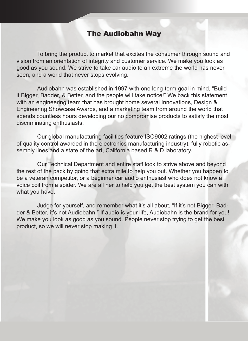 The audiobahn way | AudioBahn A18001DJ User Manual | Page 2 / 24