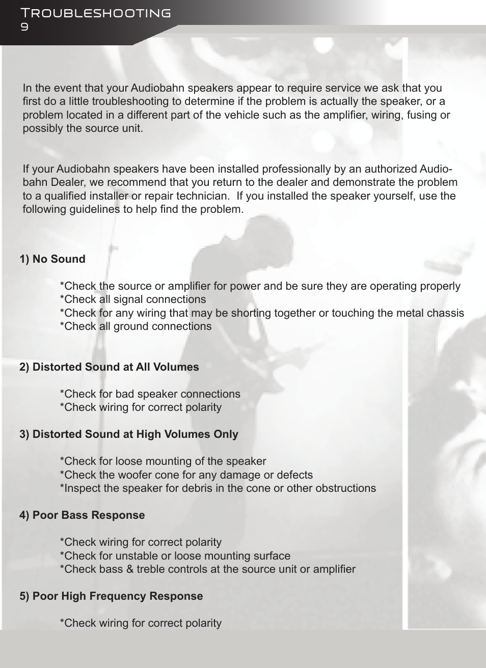 Troubleshooting | AudioBahn AT61J User Manual | Page 10 / 16