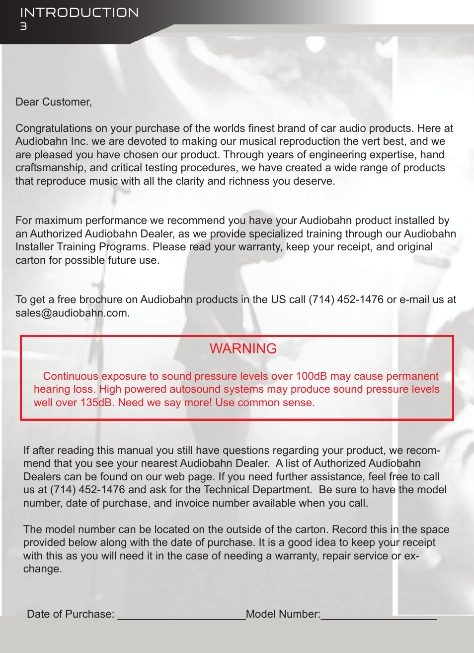 Warning, Introduction | AudioBahn AT61J User Manual | Page 4 / 16