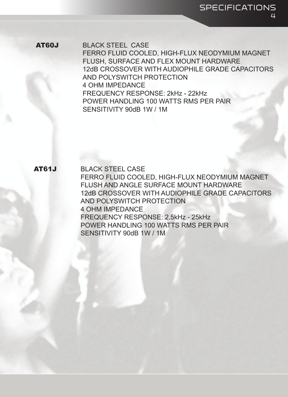 Specifications | AudioBahn AT61J User Manual | Page 5 / 16
