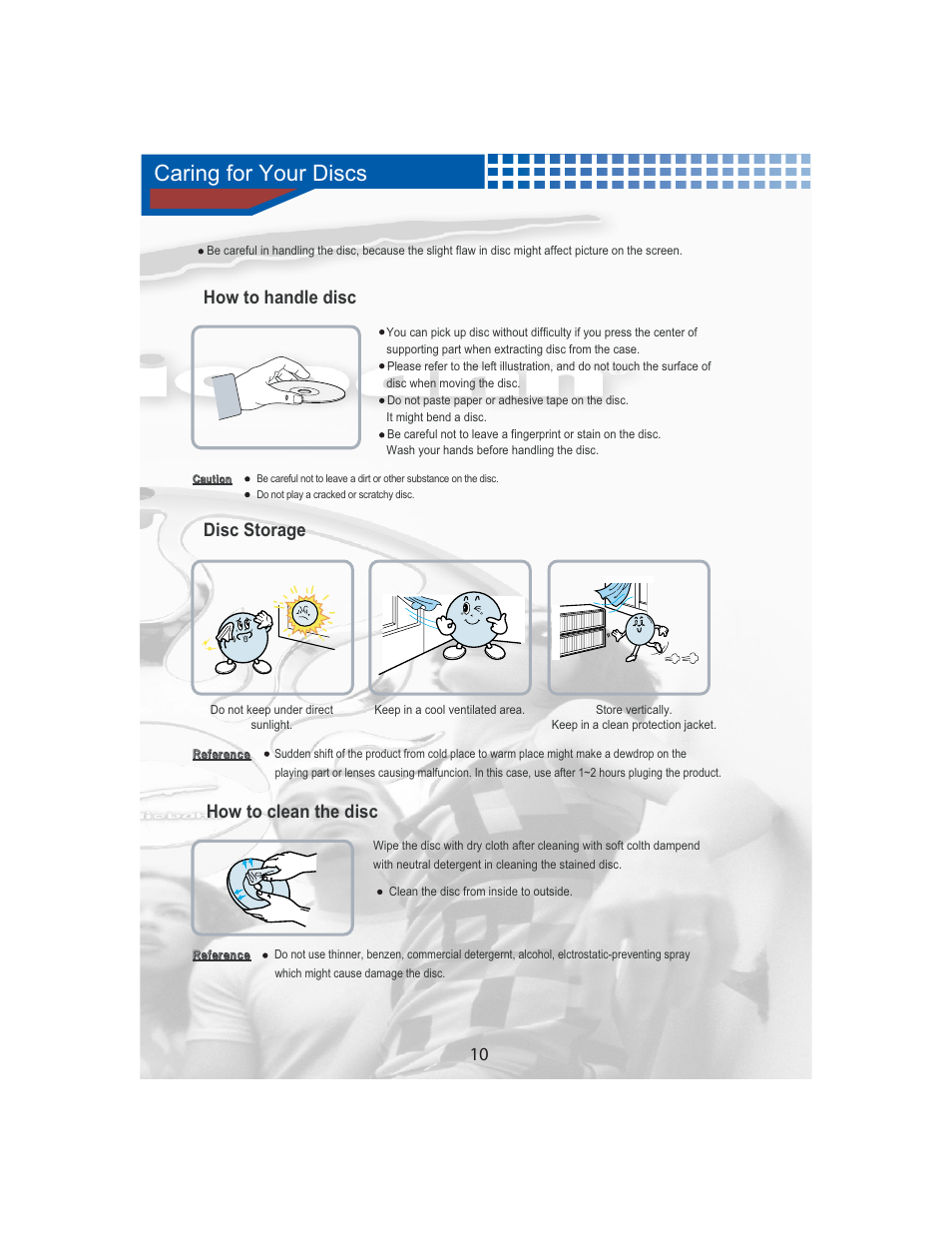 Caring for your discs | AudioBahn Universal Mount DVD Player AVDVD1P User Manual | Page 11 / 54