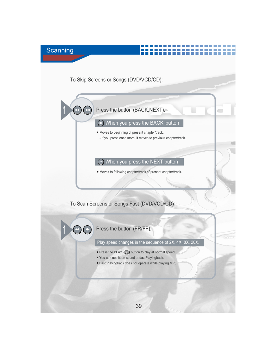 Scanning | AudioBahn Universal Mount DVD Player AVDVD1P User Manual | Page 40 / 54