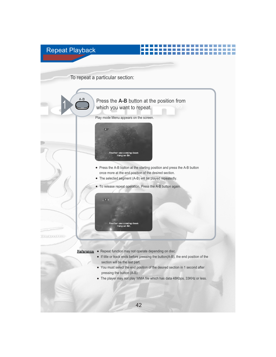 Repeat playback | AudioBahn Universal Mount DVD Player AVDVD1P User Manual | Page 43 / 54