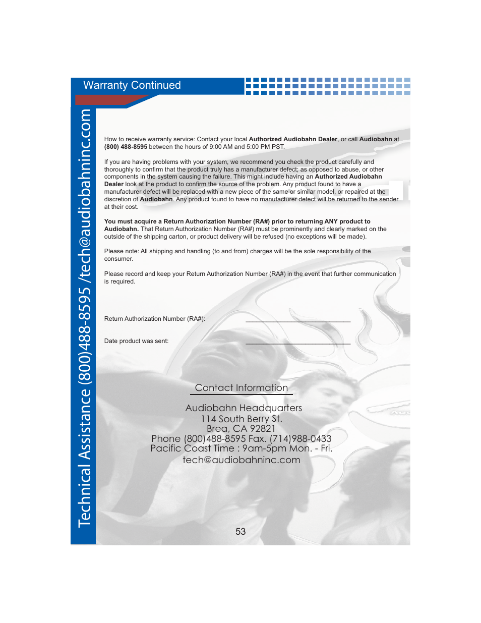 Audiobahninc .c om | AudioBahn Universal Mount DVD Player AVDVD1P User Manual | Page 54 / 54