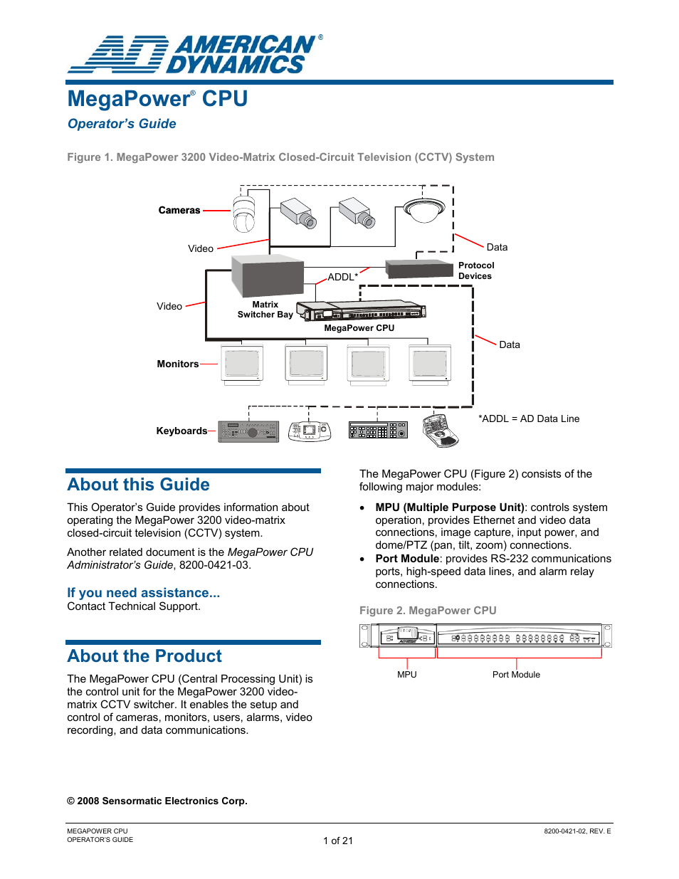 Megapower® cpu, About this guide, About the product | Megapower | American Dynamics MegaPower CPU ADMPCPU User Manual | Page 3 / 25