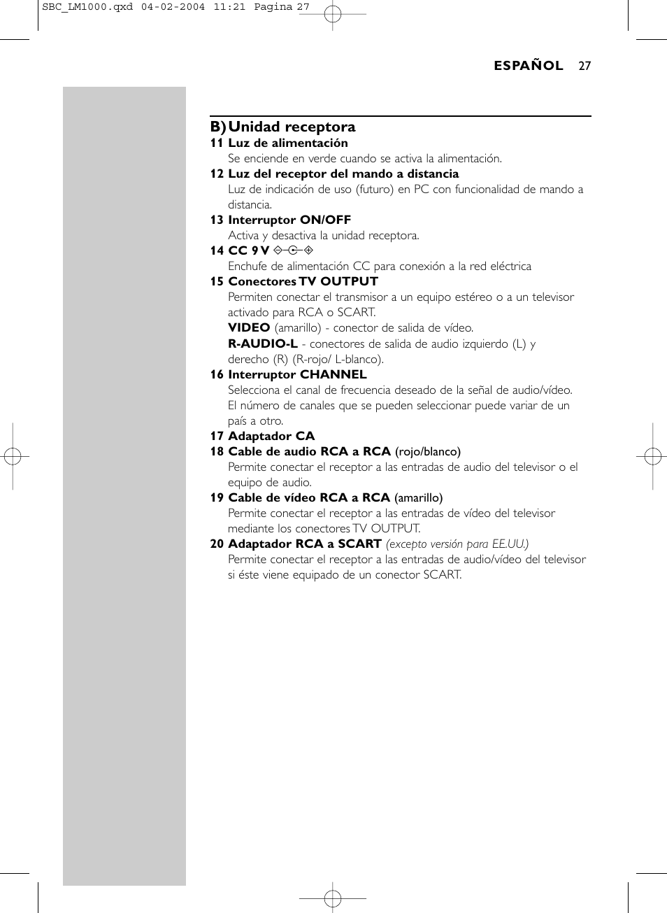 B) unidad receptora | Philips Wireless PC-TV-Verbindung User Manual | Page 28 / 127