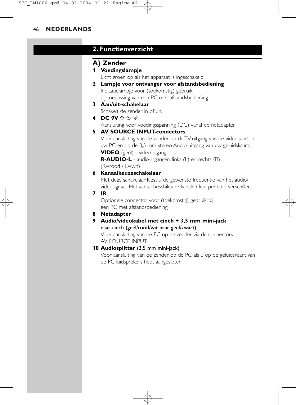 Functieoverzicht a) zender | Philips Wireless PC-TV-Verbindung User Manual | Page 47 / 127