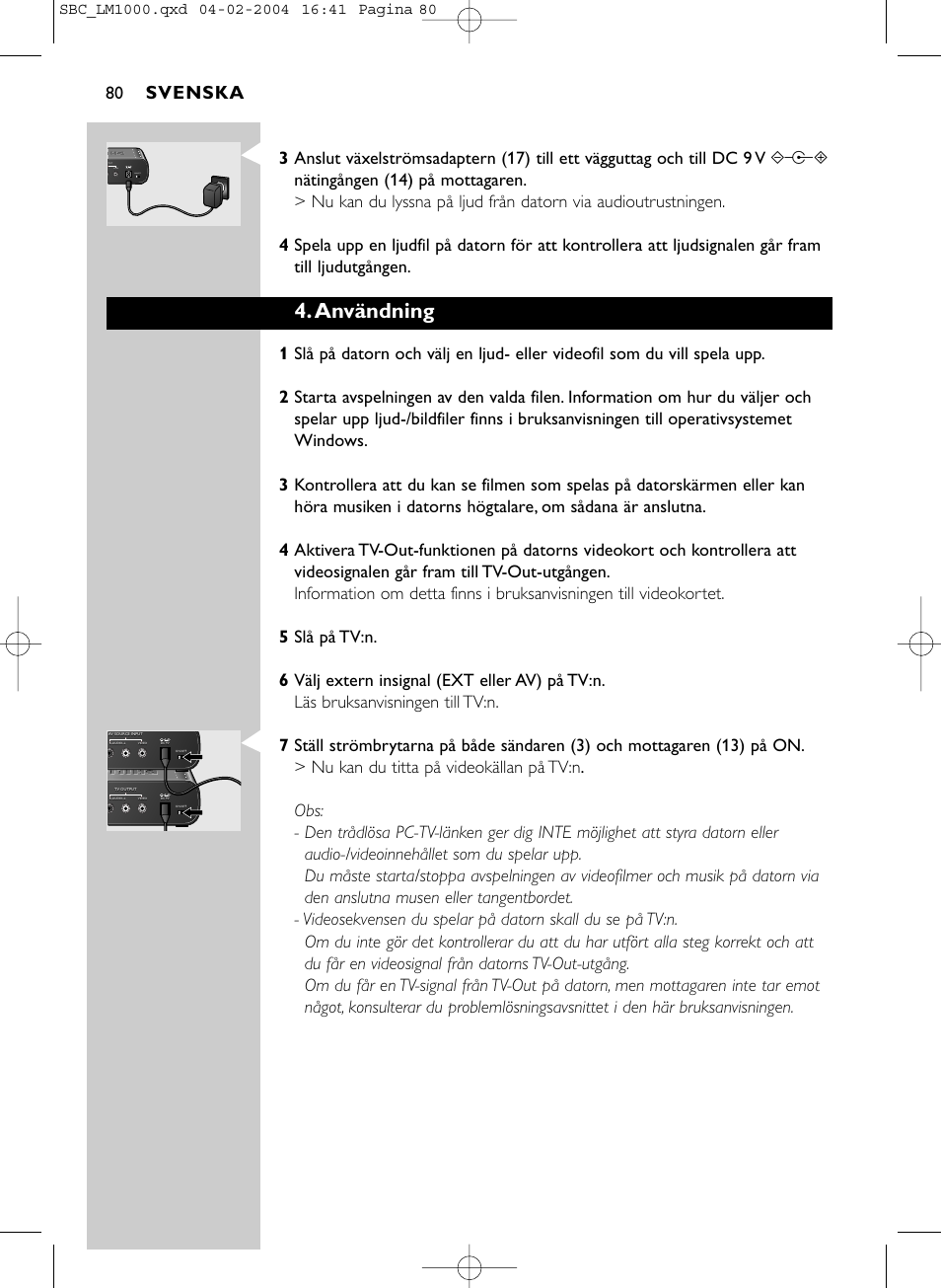 Användning, Svenska | Philips Wireless PC-TV-Verbindung User Manual | Page 81 / 127