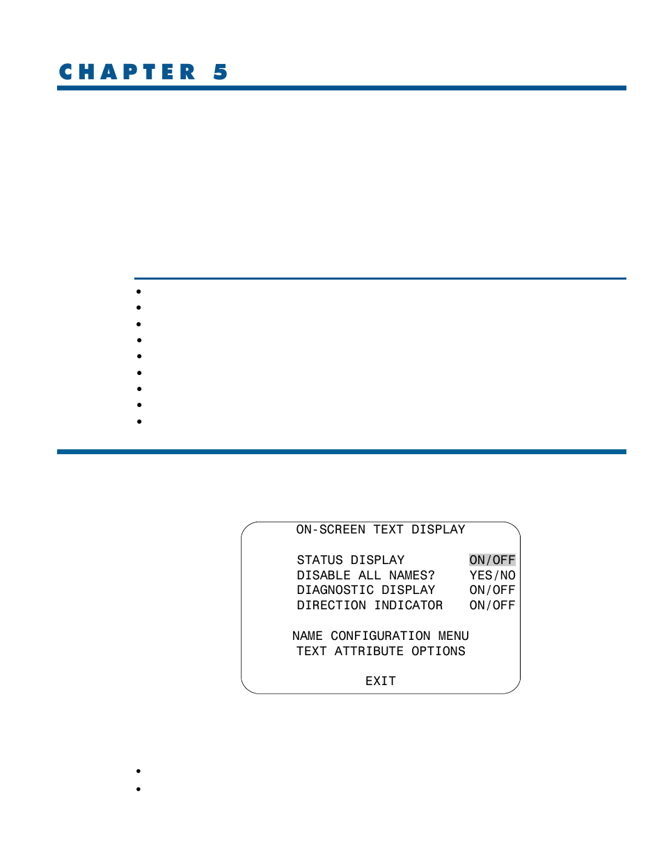 Chapter 5, Configuring text displayed on-screen, Overview of on-screen text display settings | American Dynamics RAS916WLS User Manual | Page 53 / 124