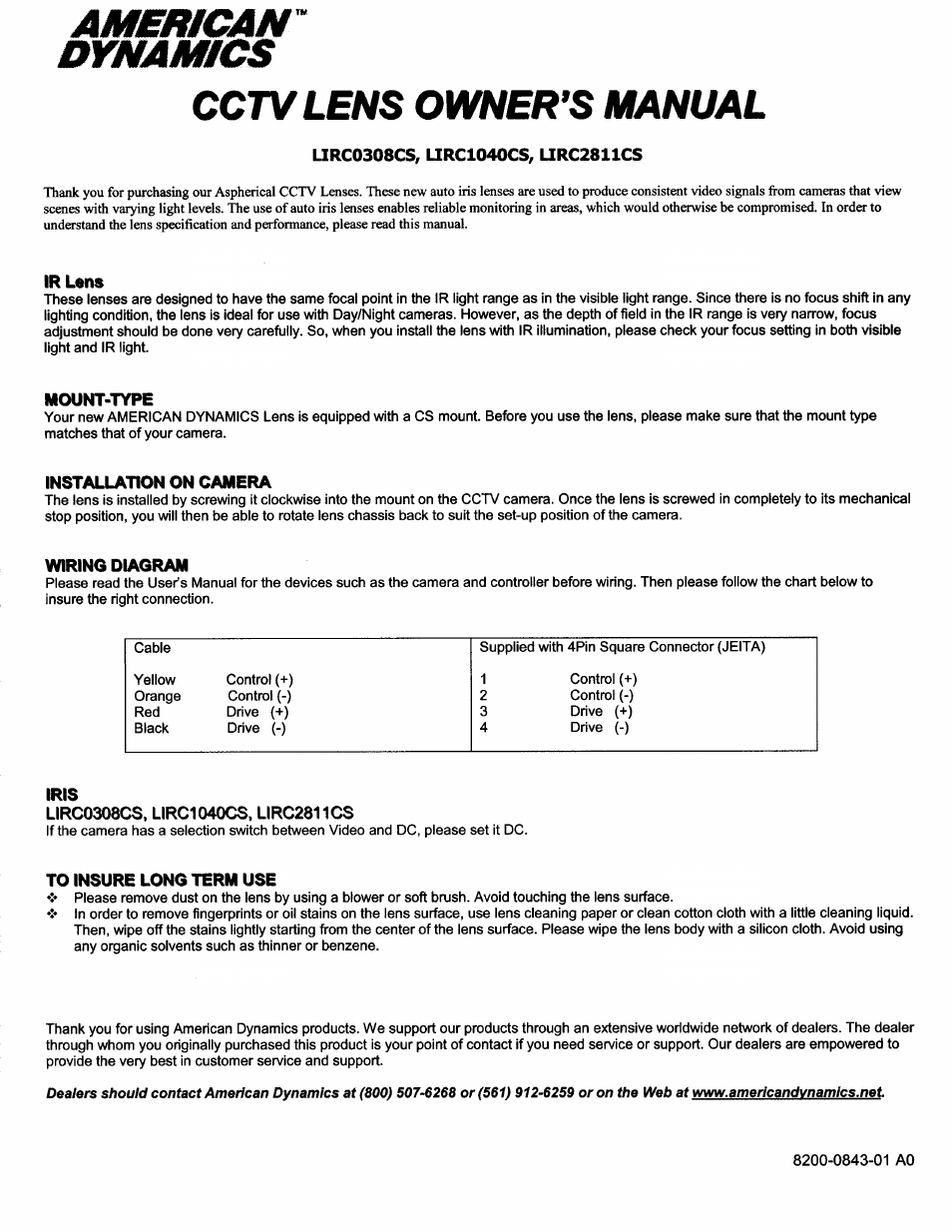 American Dynamics LIRC0308CS User Manual | 2 pages