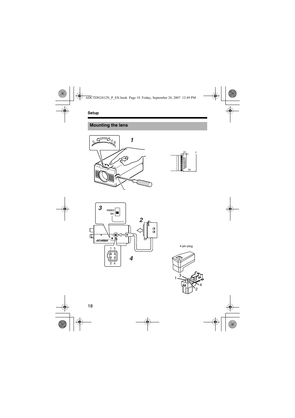 Mounting the lens, A pg. 18) | American Dynamics ADCTDN0230P User Manual | Page 18 / 60