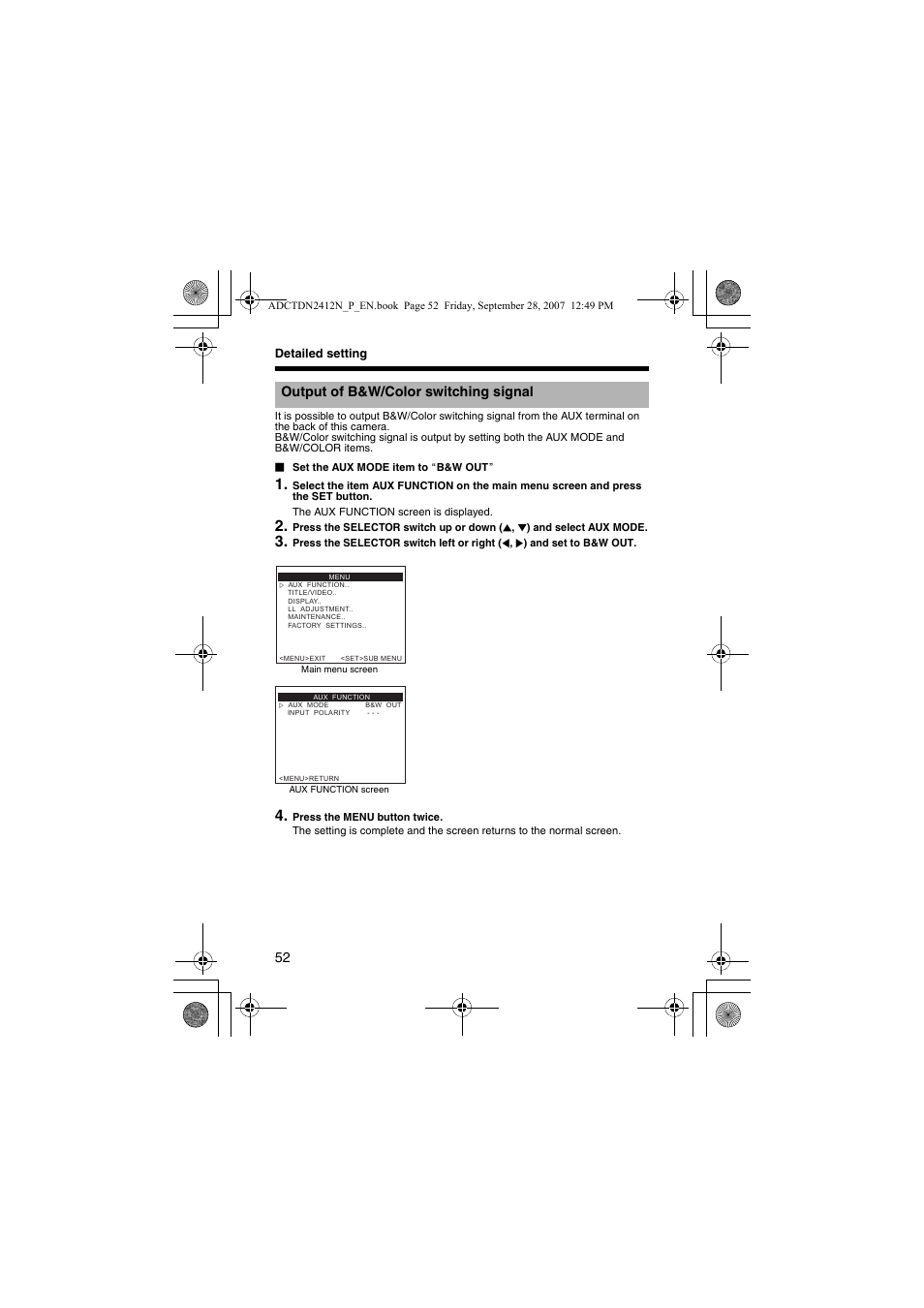 Output of b&w/color switching signal | American Dynamics ADCTDN0230P User Manual | Page 52 / 60