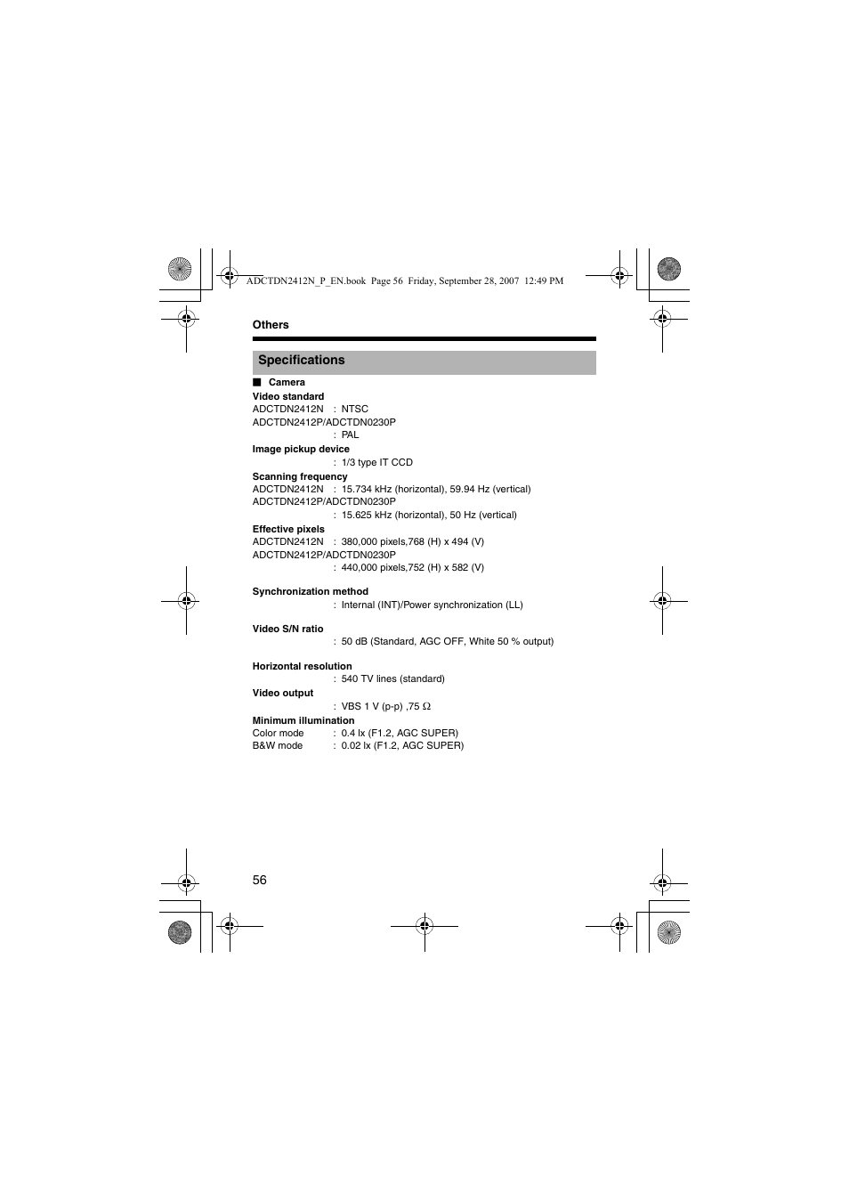 Others, Specifications | American Dynamics ADCTDN0230P User Manual | Page 56 / 60