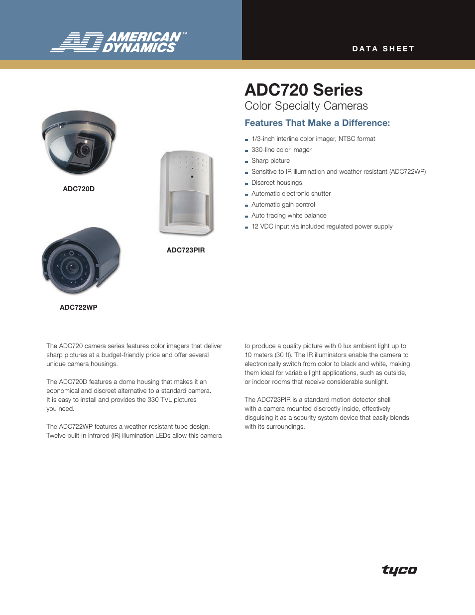 American Dynamics Tyco ADC720 Series User Manual | 2 pages