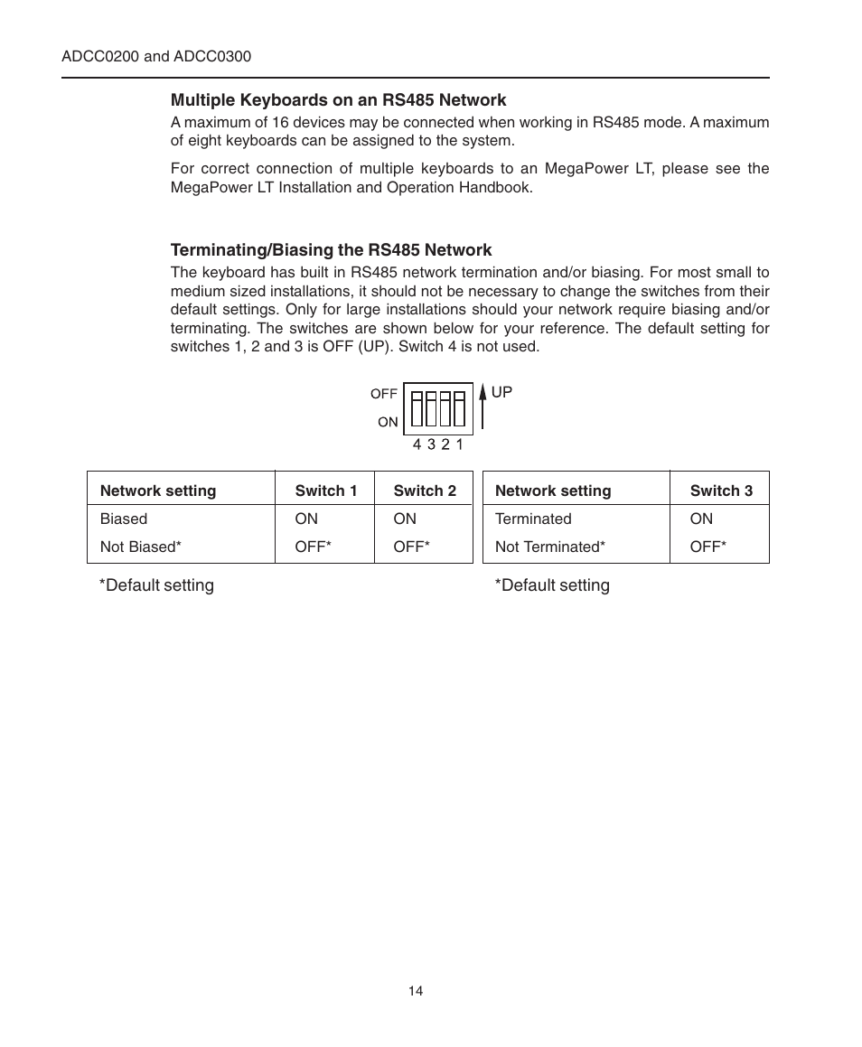 Multiple keyboards on an rs485 network, Terminating/biasing the rs485 network, Biasing the network | Multiple keyboards, Terminating the network | American Dynamics ControlCenter ADCC0200 User Manual | Page 22 / 56