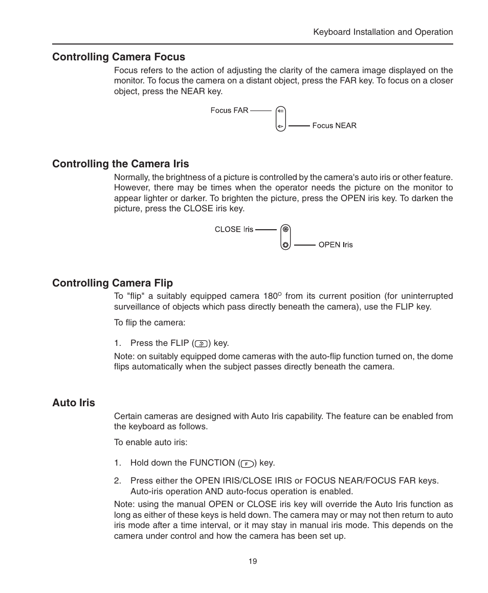Controlling camera focus, Controlling the camera iris, Controlling camera flip | Auto iris, Camera flip, Camera focus, Camera iris | American Dynamics ControlCenter ADCC0200 User Manual | Page 27 / 56