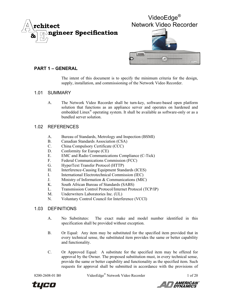 American Dynamics VideoEdge ADNSNVR-CL1 User Manual | 20 pages