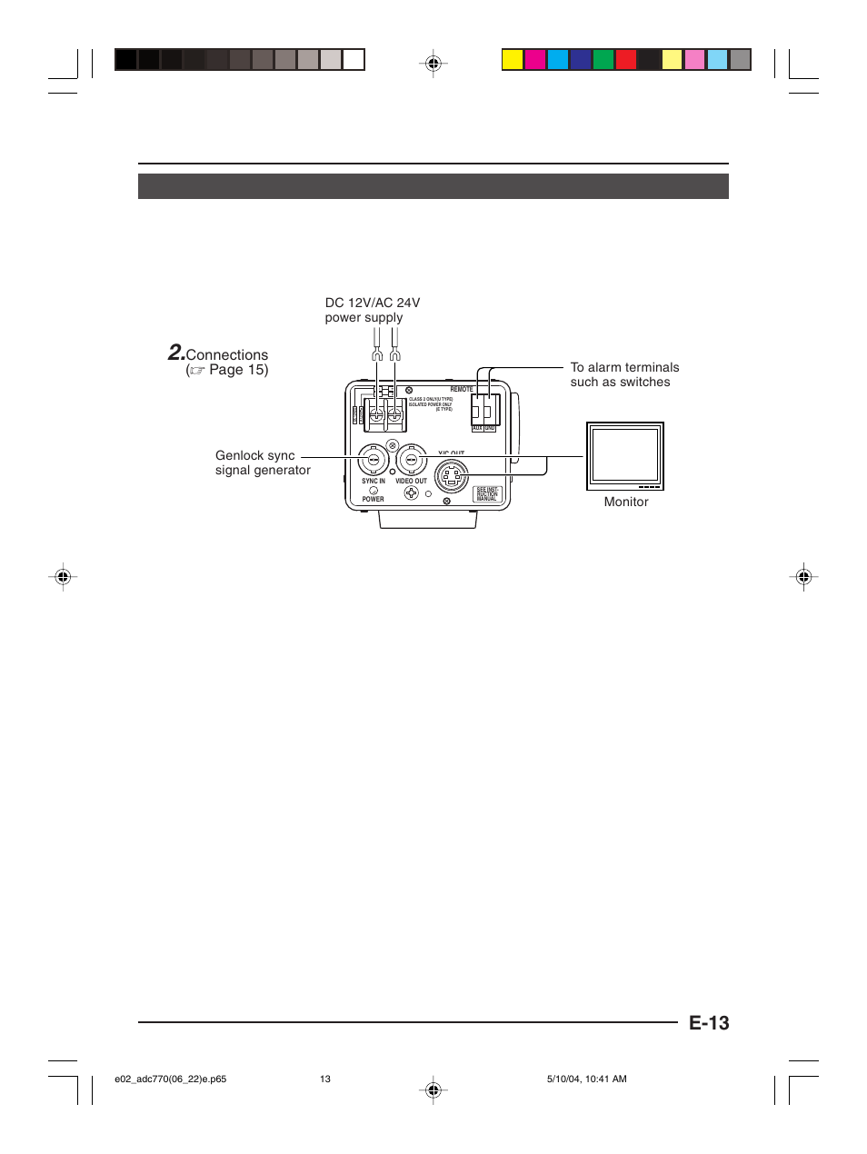 E-13, Connections ( ੬ page 15) | American Dynamics ADC770 User Manual | Page 13 / 40