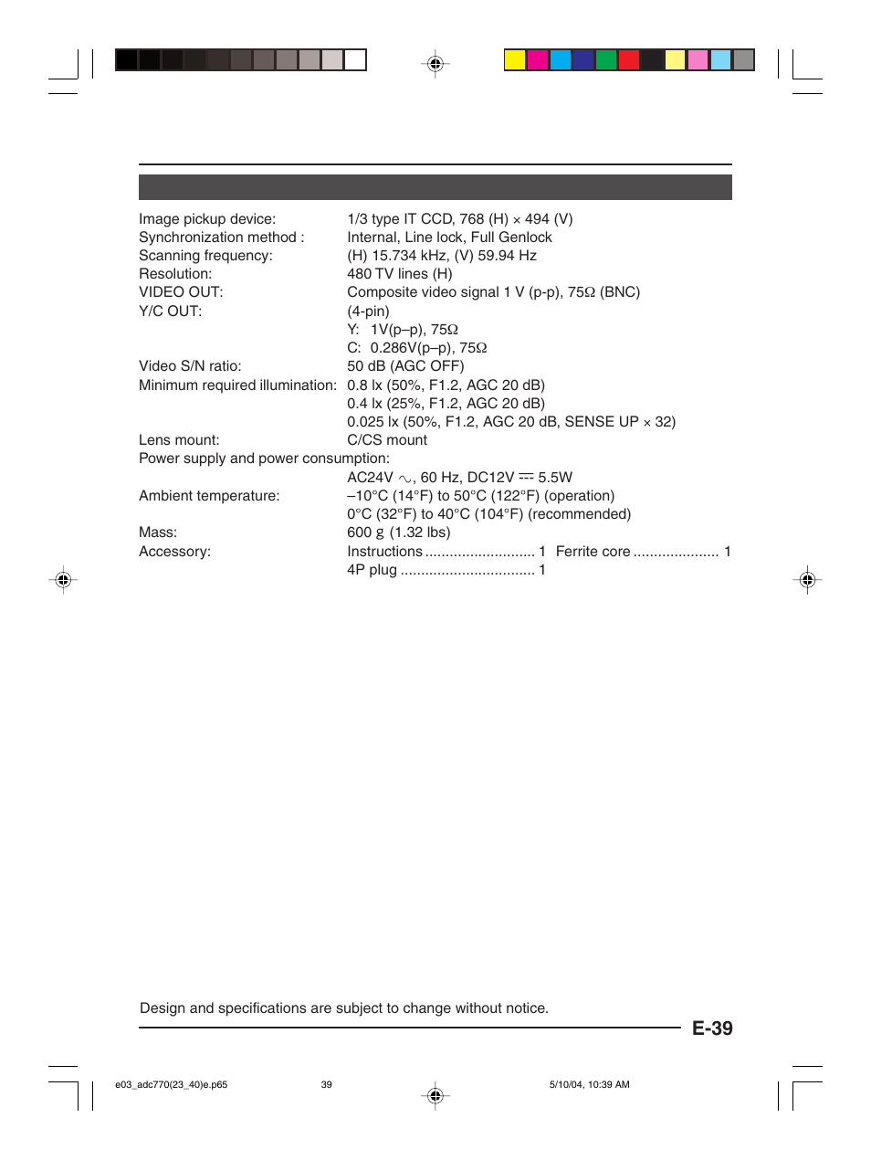 E-39 | American Dynamics ADC770 User Manual | Page 39 / 40