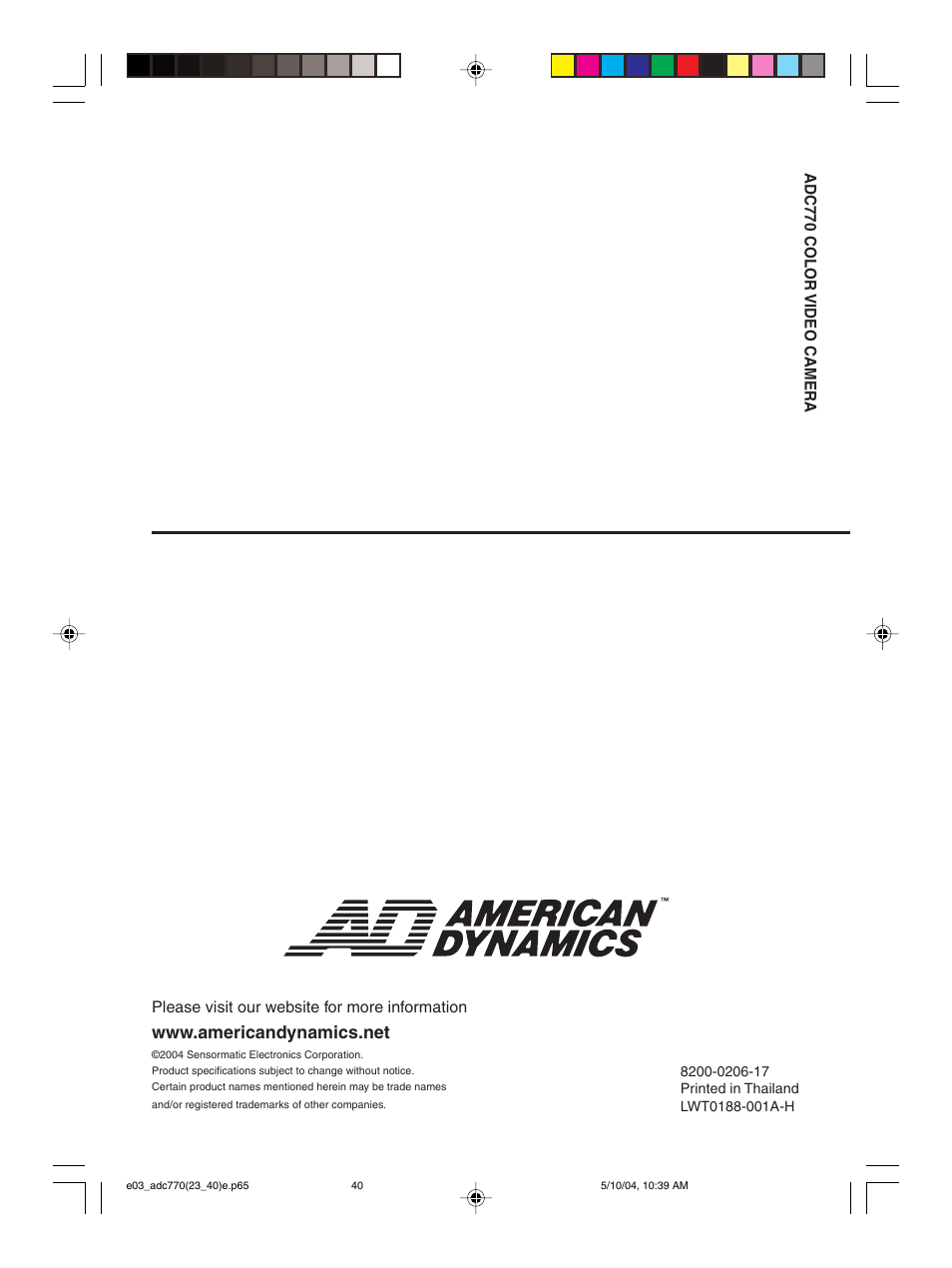 American Dynamics ADC770 User Manual | Page 40 / 40