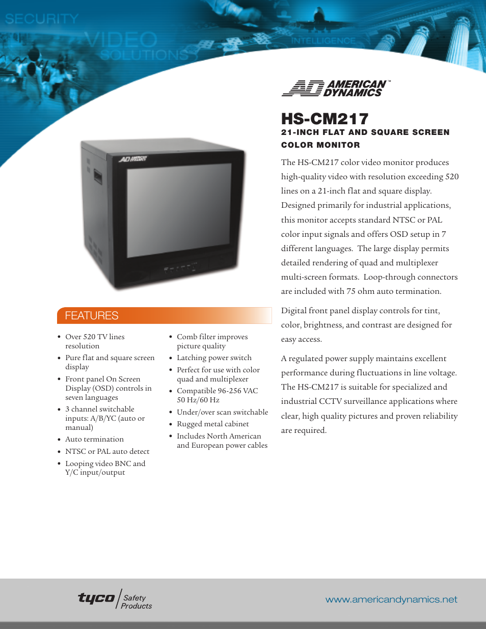 American Dynamics Tyco HS-CM217 User Manual | 2 pages