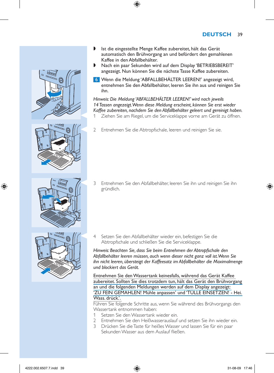 Philips Kaffeevollautomat User Manual | Page 39 / 174