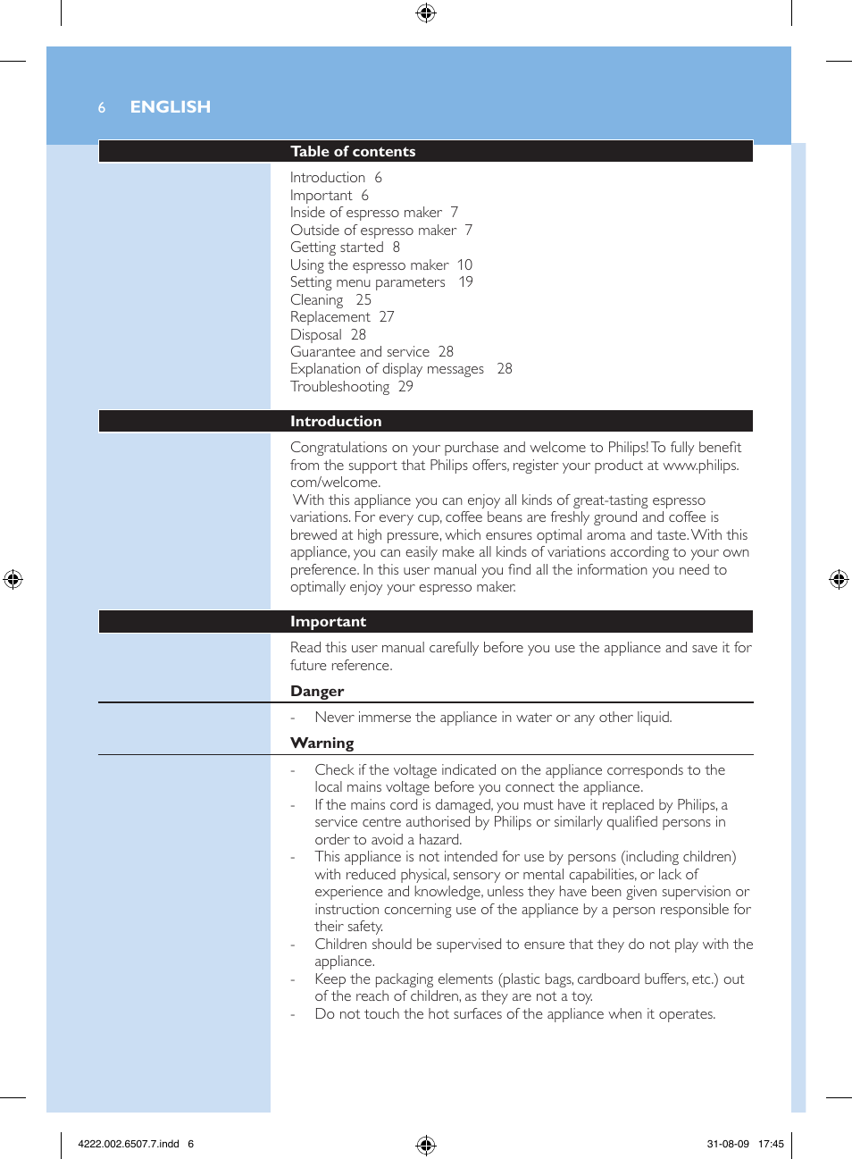 Philips Kaffeevollautomat User Manual | Page 6 / 174