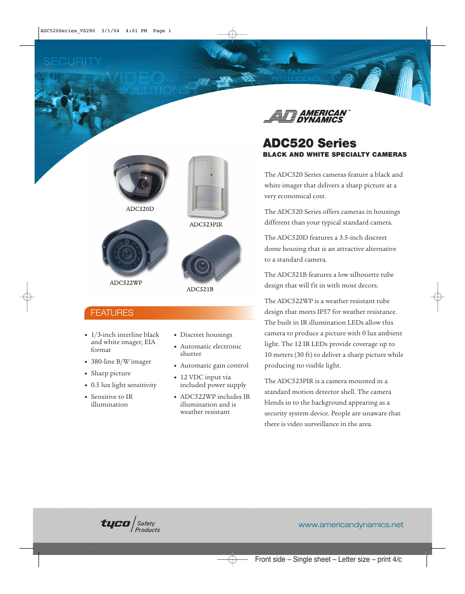 American Dynamics Tyco ADC520 Series User Manual | 2 pages