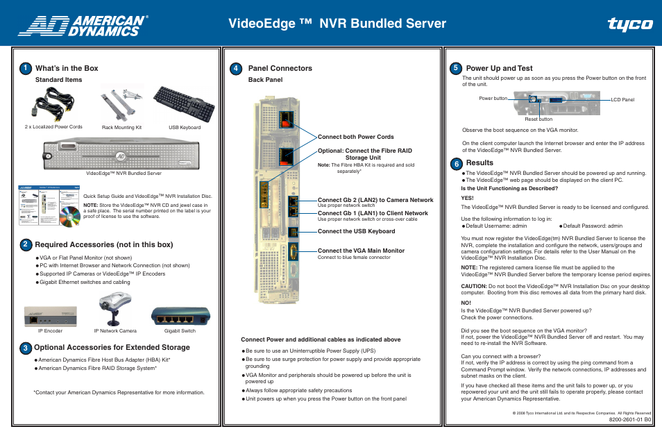 American Dynamics VideoEdge NVR Bundled Server User Manual | 1 page