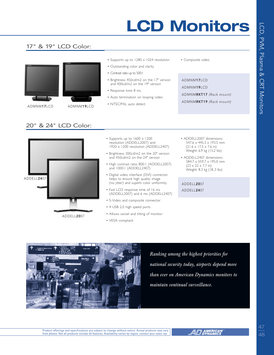 Lcd monitors, Lcd, pvm, plasma & crt monitors, 17" & 19" lcd color | 20" & 24" lcd color | American Dynamics LCD User Manual | Page 5 / 10