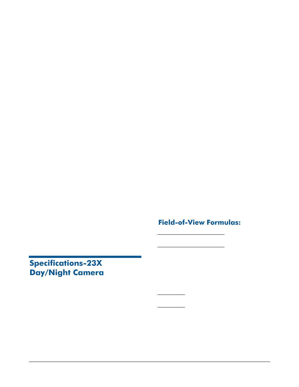 Specifications-23x day/night camera, Field-of-view formulas | American Dynamics RAS915 User Manual | Page 12 / 13