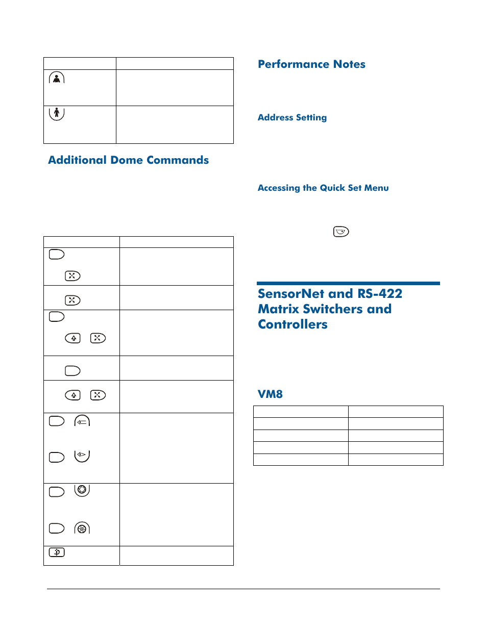 Additional dome commands, Performance notes, Controllers | American Dynamics RAS915 User Manual | Page 6 / 13