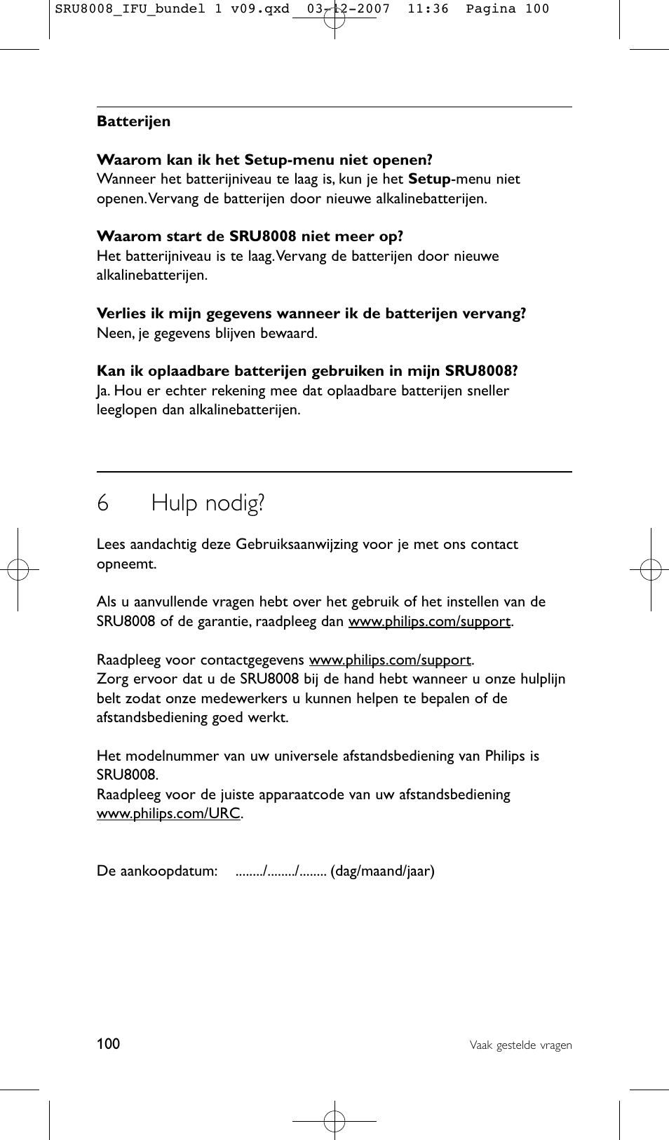 6hulp nodig | Philips Prestigo Universal-Fernbedienung User Manual | Page 100 / 124