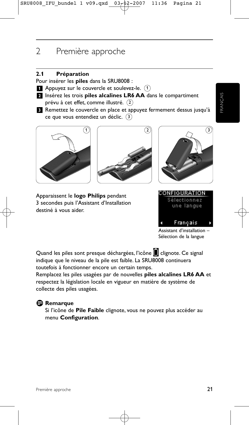 2première approche | Philips Prestigo Universal-Fernbedienung User Manual | Page 21 / 124