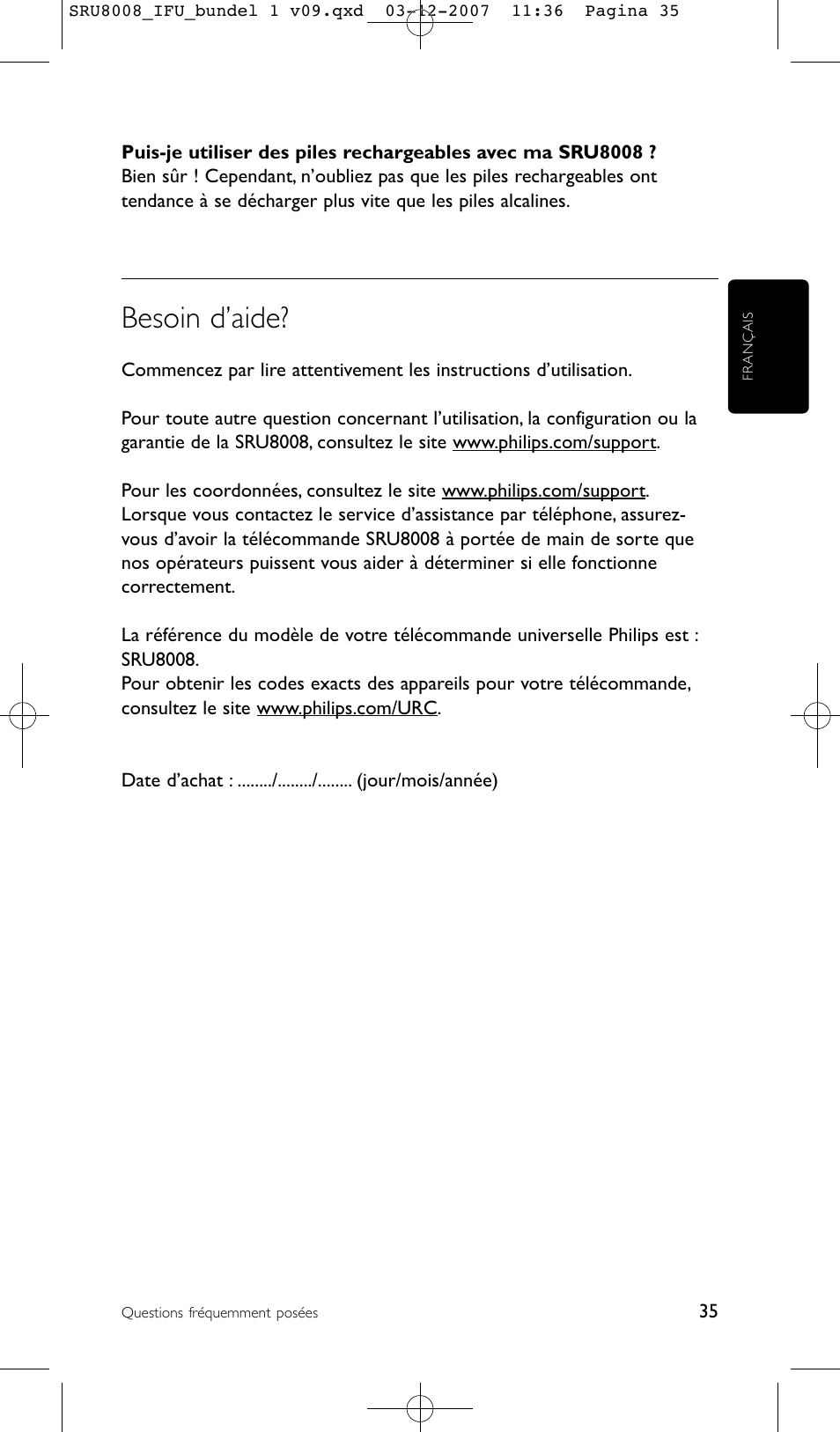 Besoin d’aide | Philips Prestigo Universal-Fernbedienung User Manual | Page 35 / 124