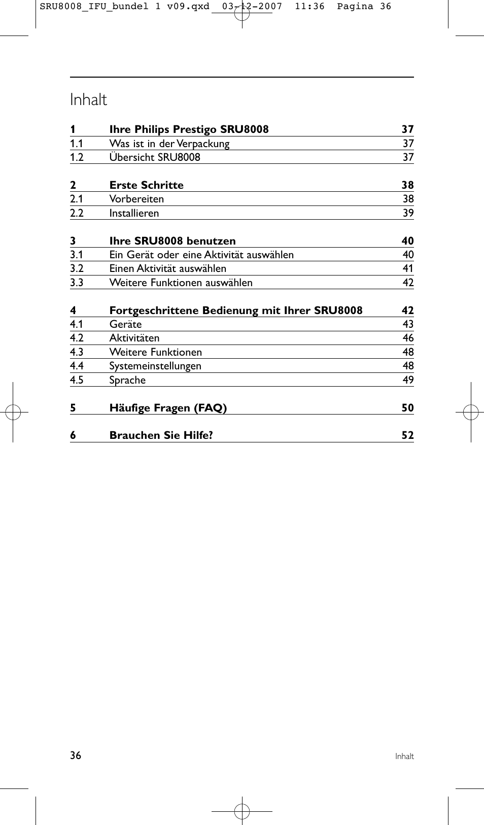 Inhalt | Philips Prestigo Universal-Fernbedienung User Manual | Page 36 / 124